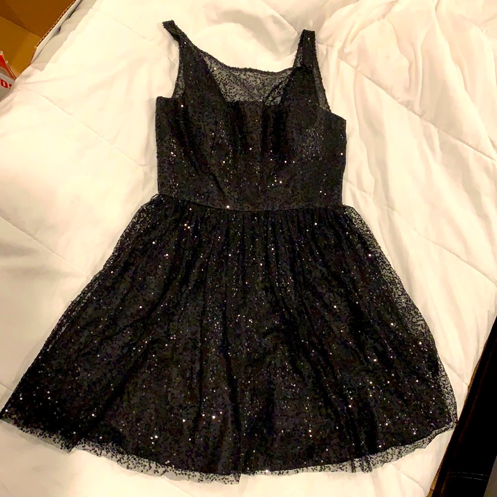 Pretty LBD sequins black dress Aline swing dress